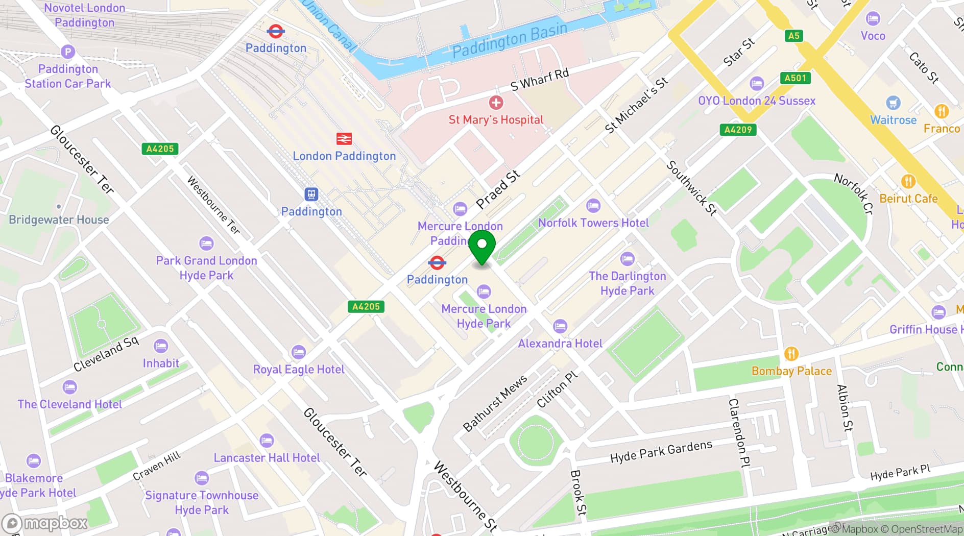 Map showing Hotel Indigo London paddington