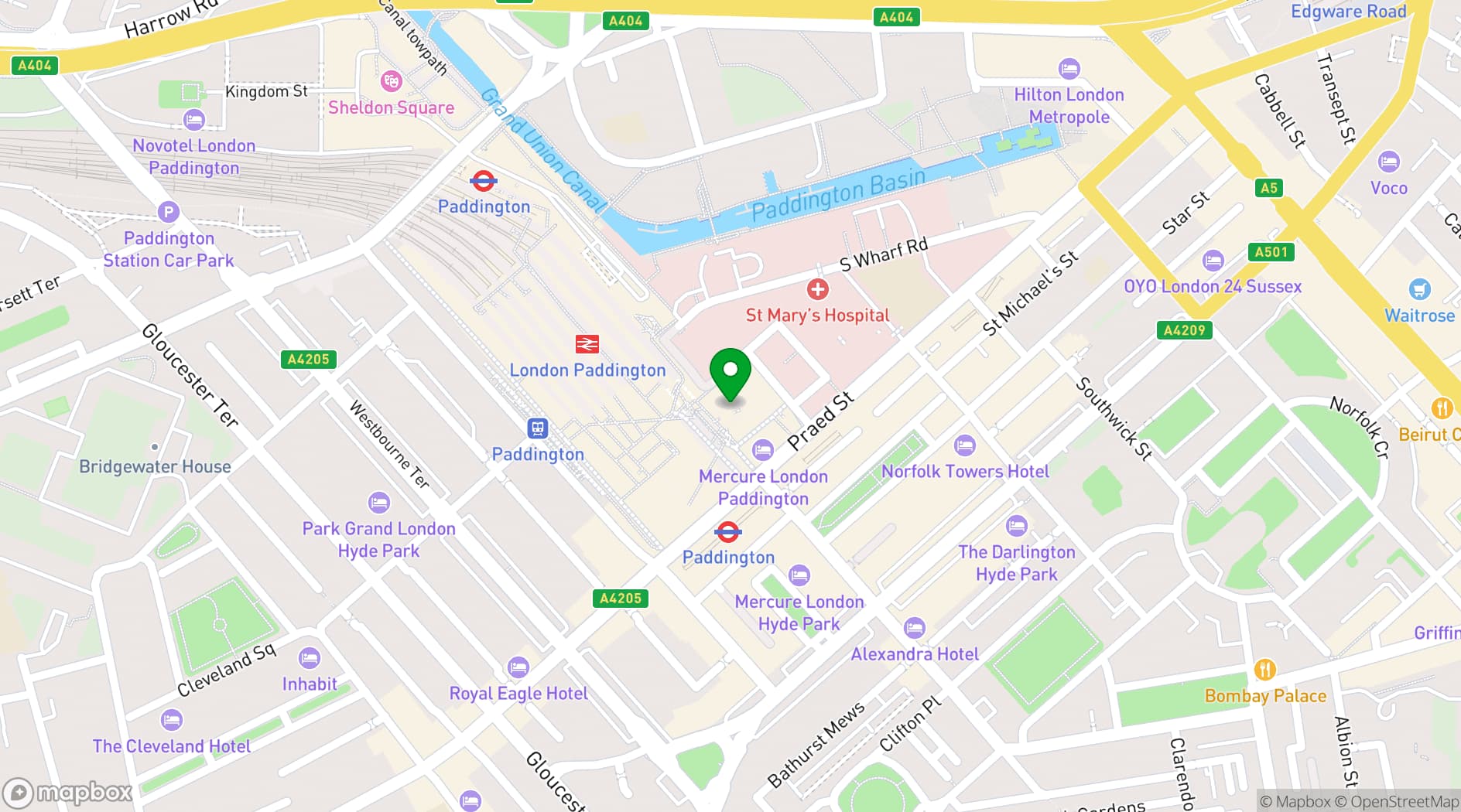 Map showing Market Halls Paddington