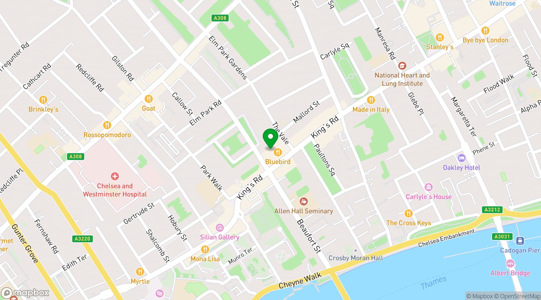 Map showing Bluebird Chelsea