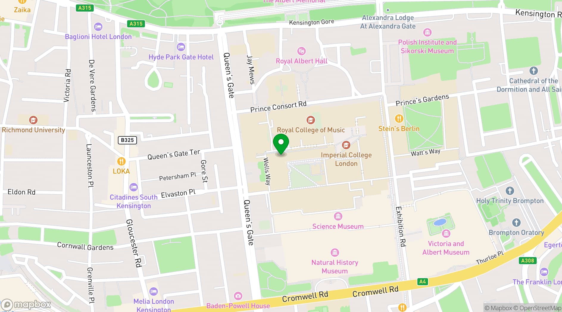 Map showing Imperial Venues - Imperial College South Kensington