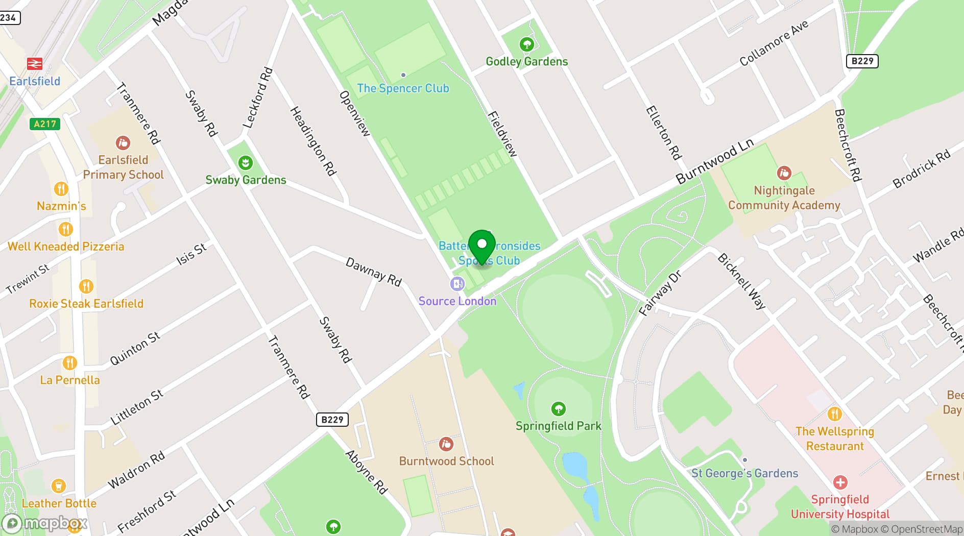 Map showing Battersea Ironsides Sports Club