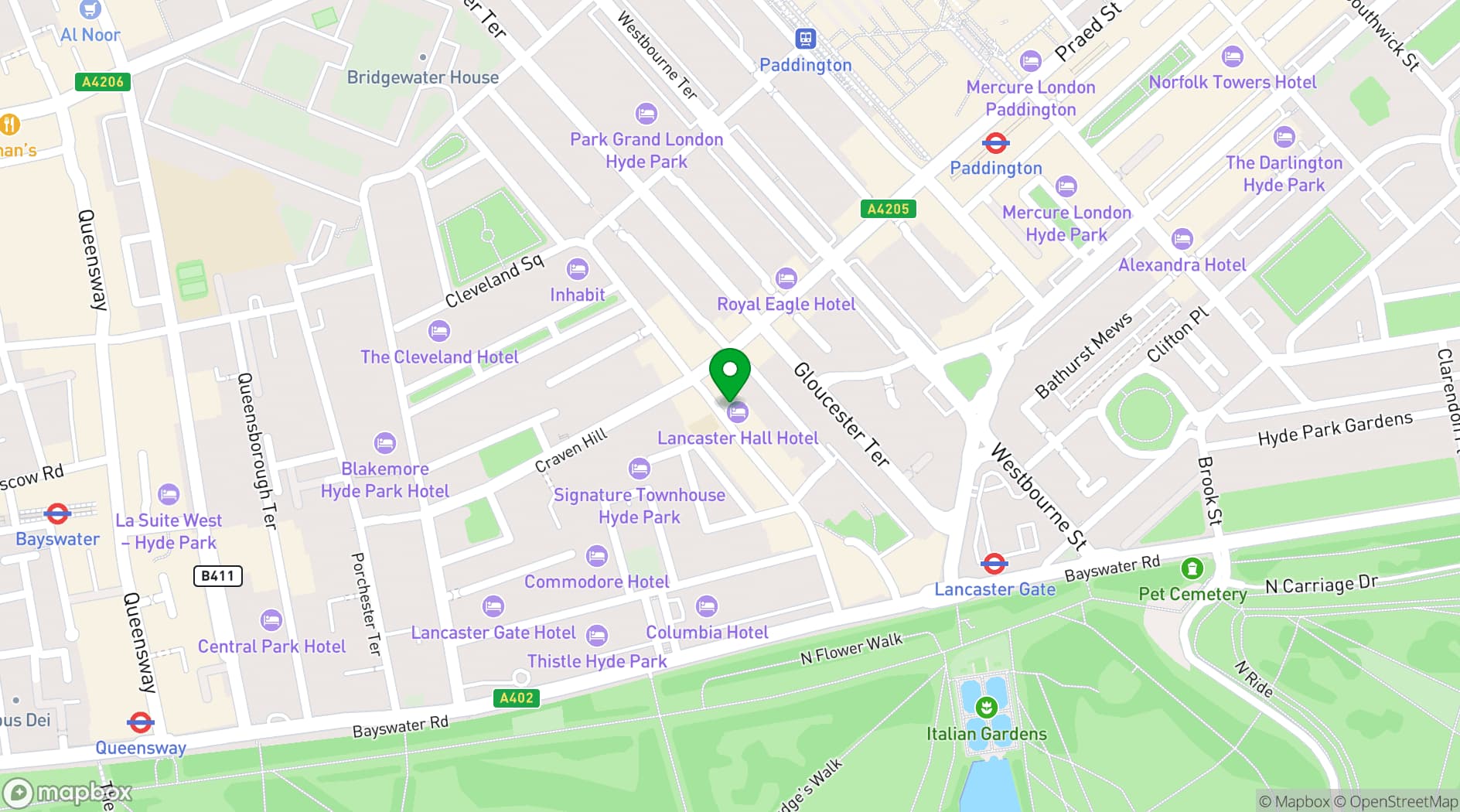 Map showing Lancaster Hall Hotel