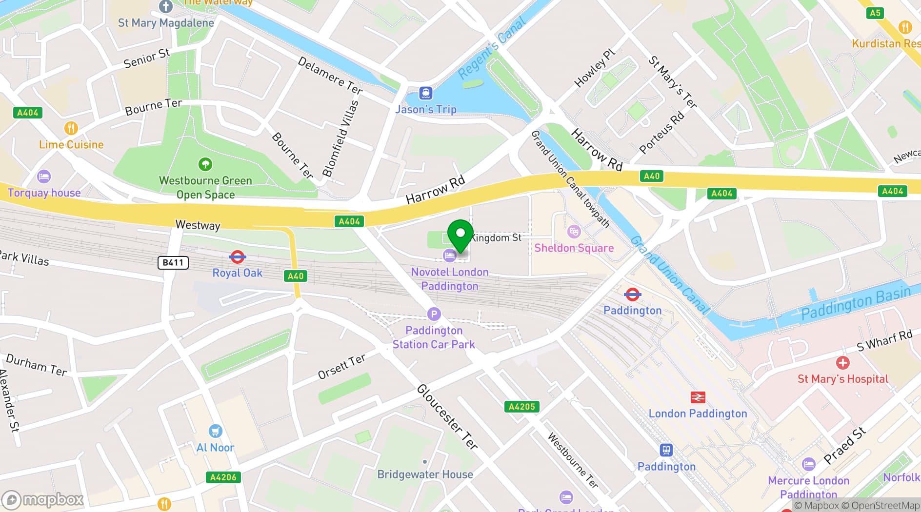 Map showing Novotel London Paddington