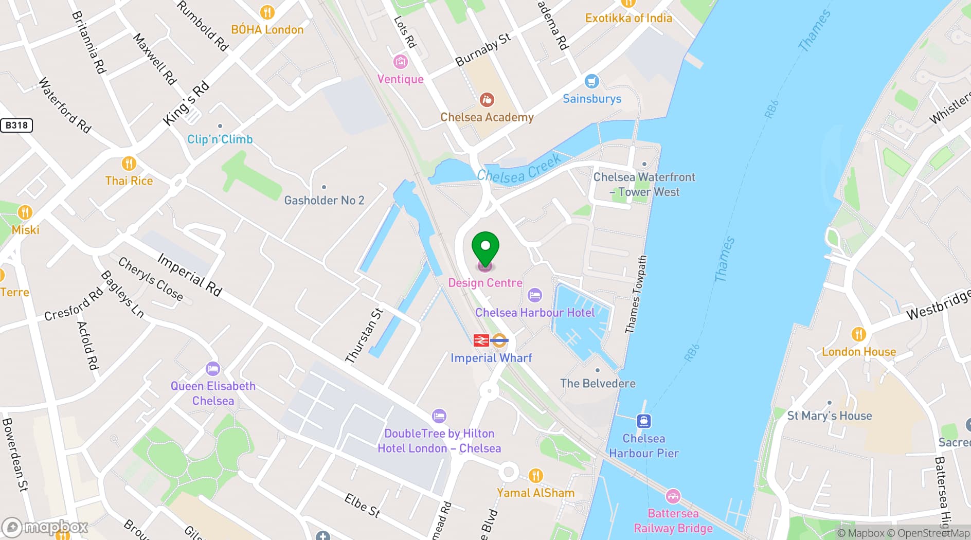 Map showing Design Centre, Chelsea Harbour