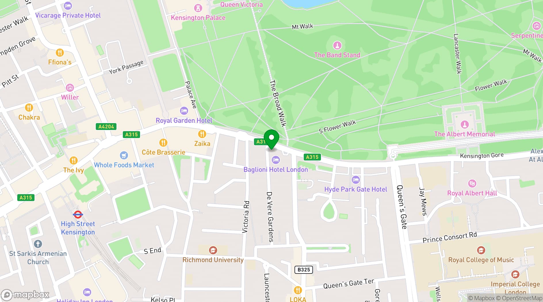 Map showing Baglioni Hotel London