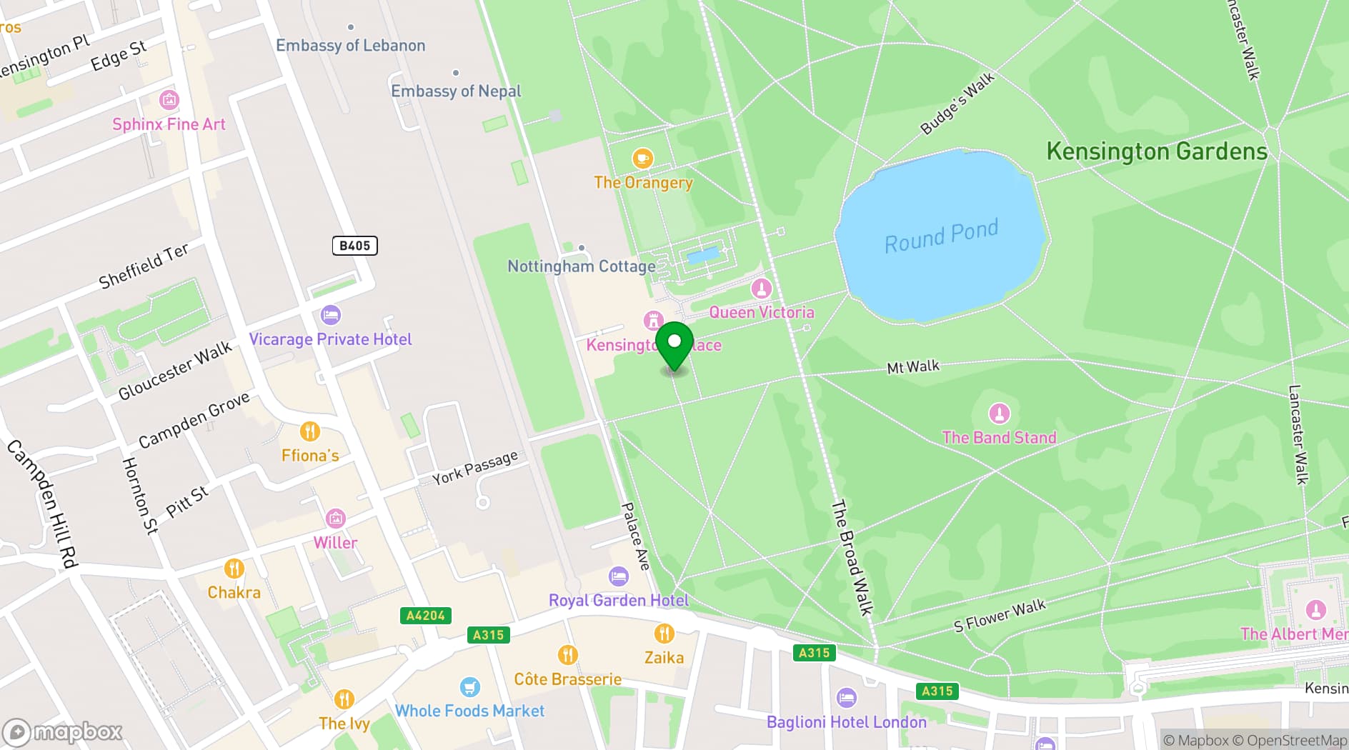 Map showing Kensington Palace