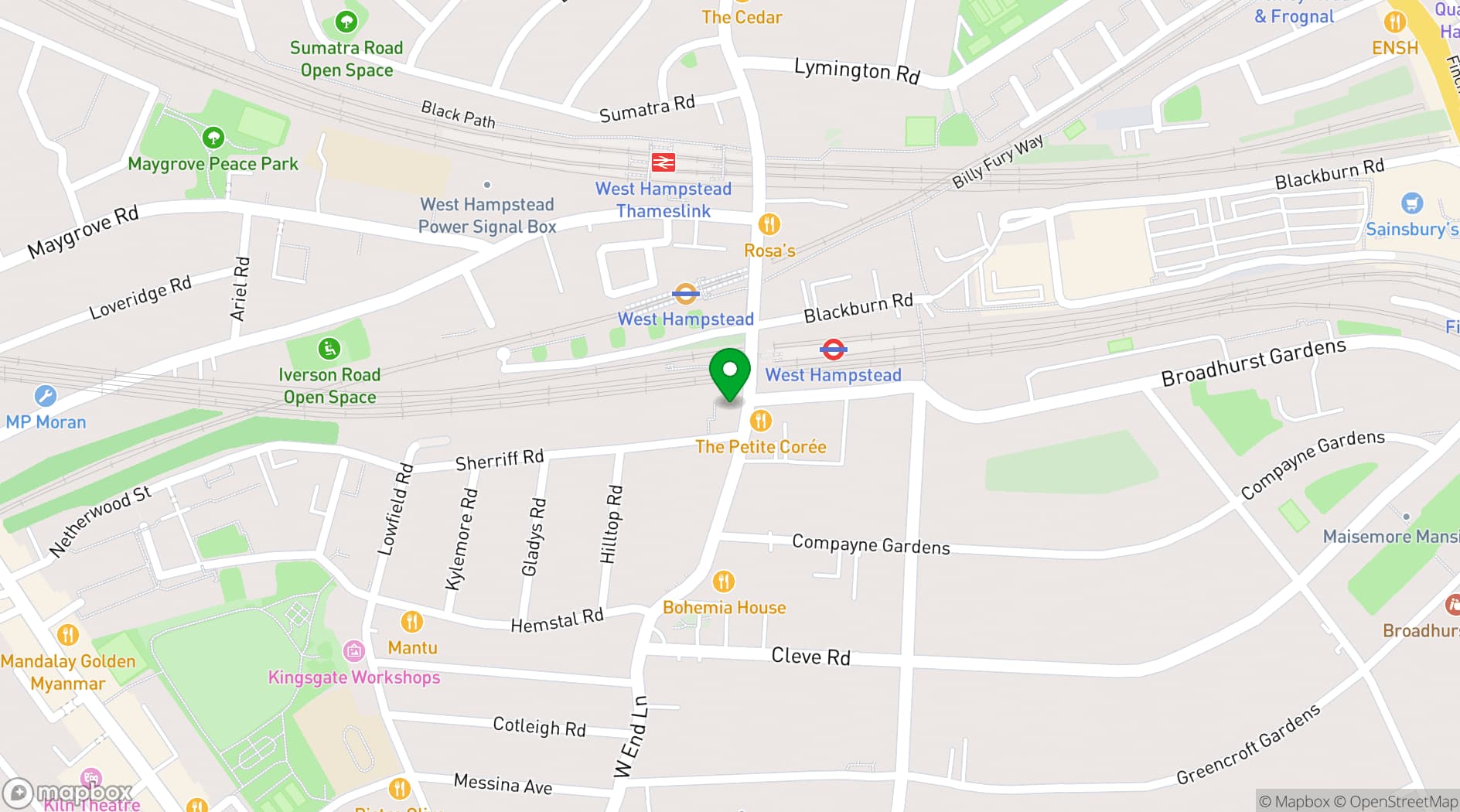 Map showing ONE75 Bar & Garden
