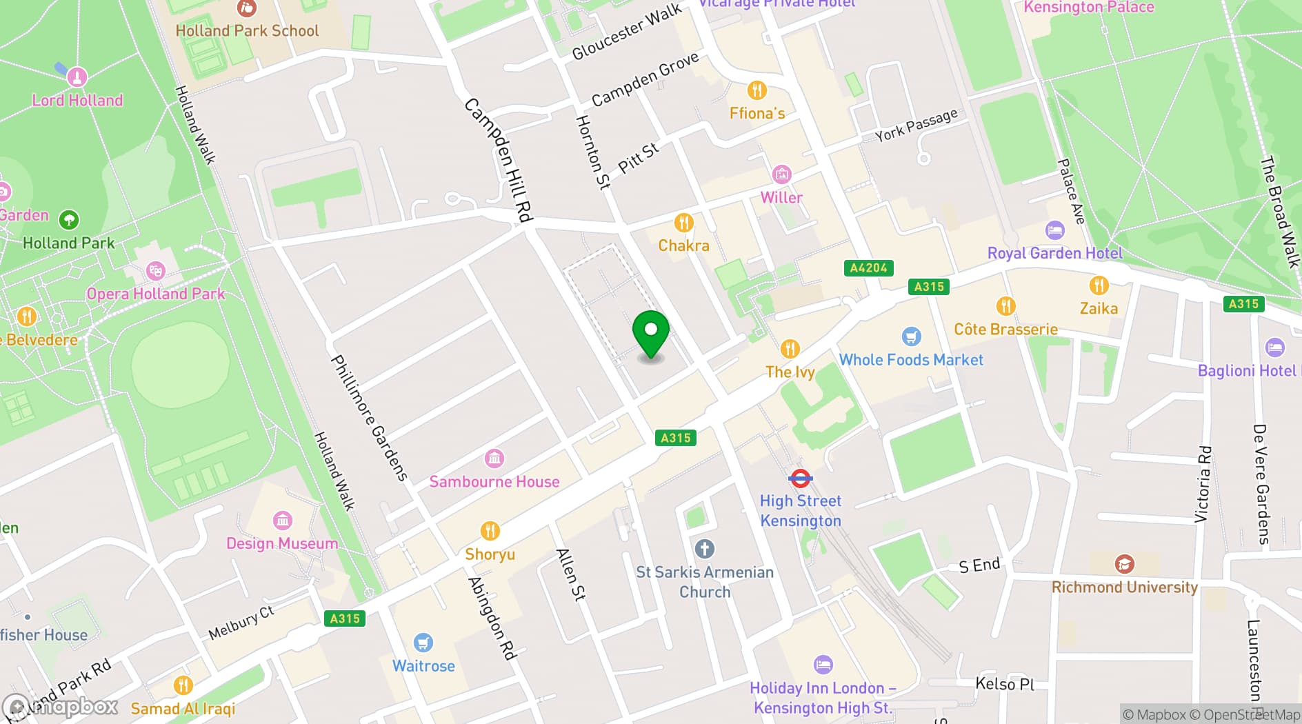 Map showing Kensington Central Library