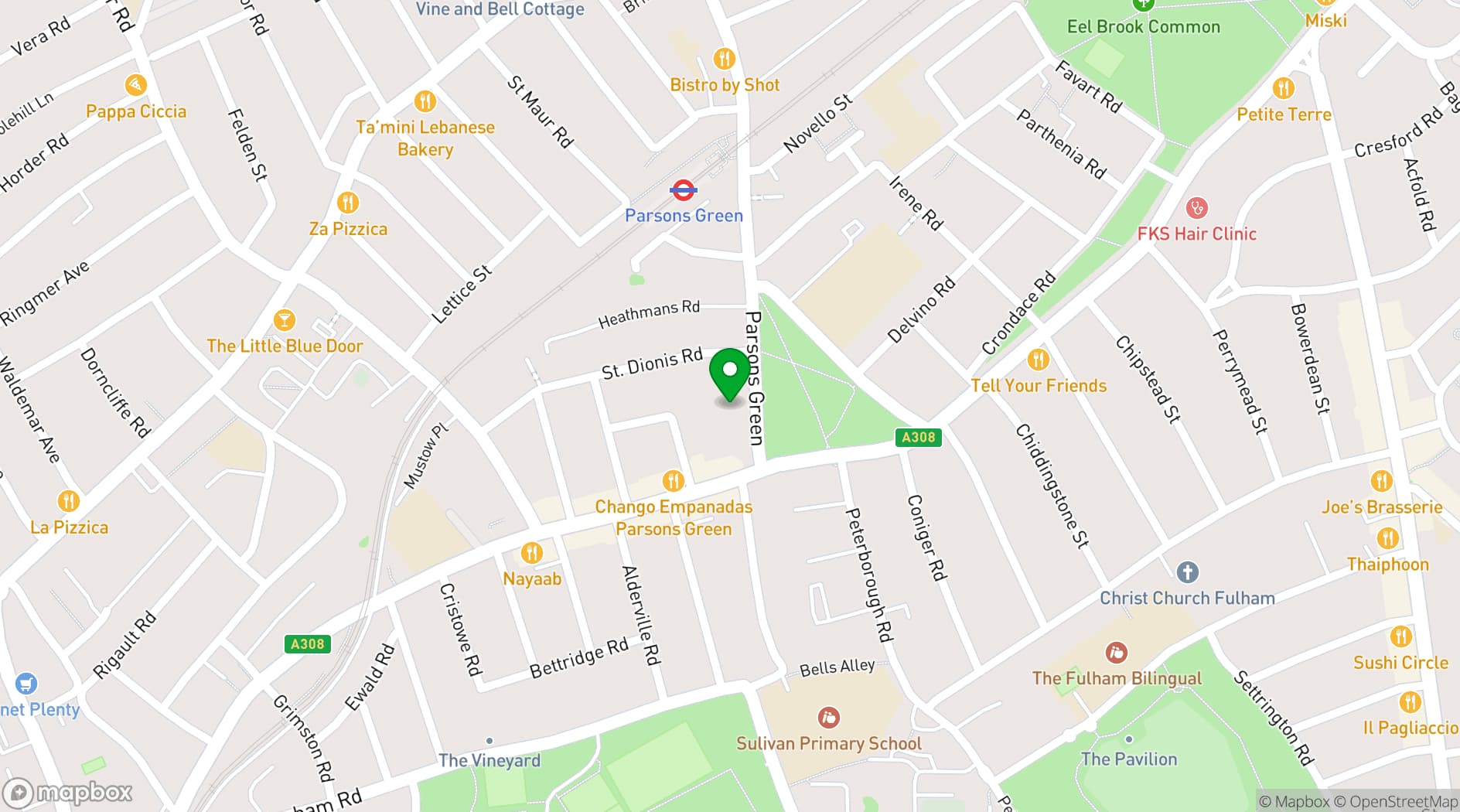 Map showing St Dionis Church