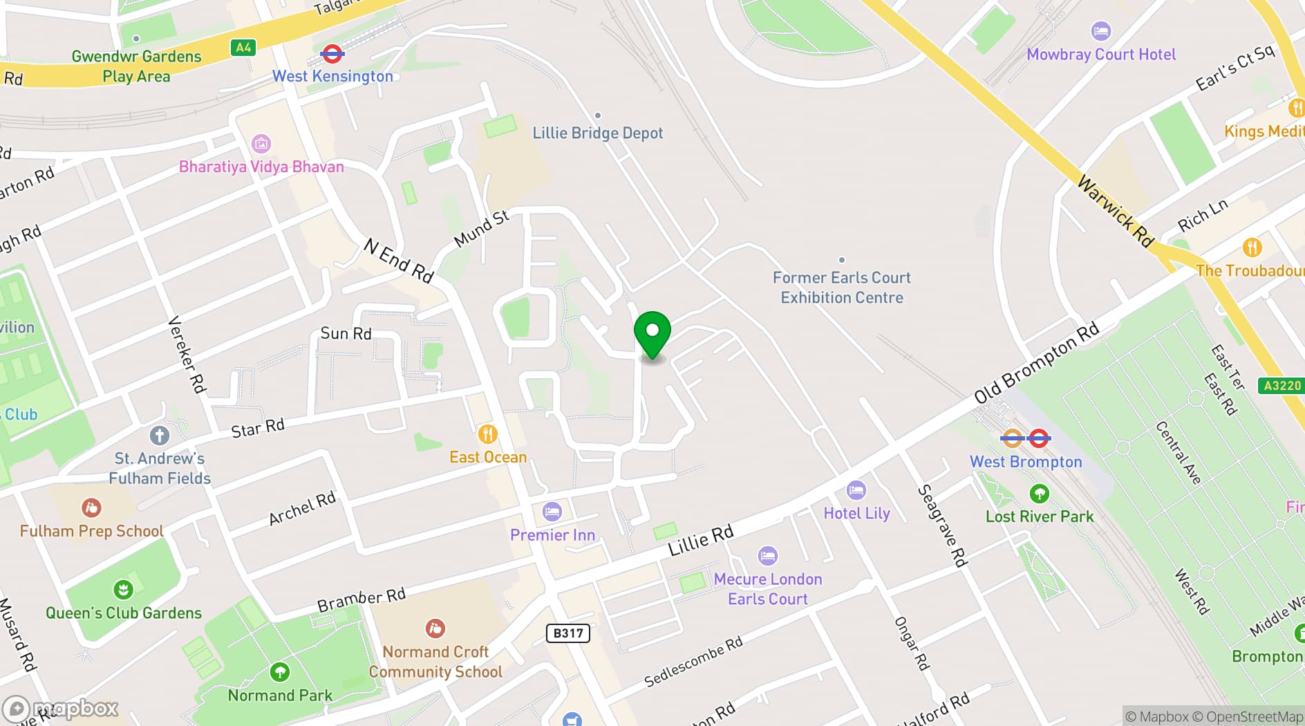Map showing The Earls Court Community Hub