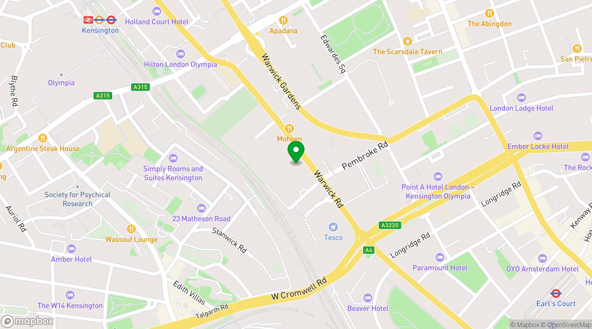 Map showing Piano Studio at Kensington
