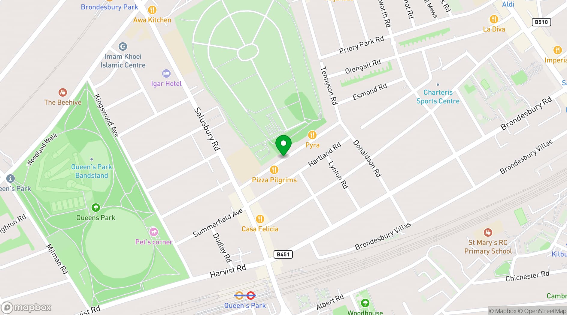 Map showing Wolfpack Lager's Queens Park
