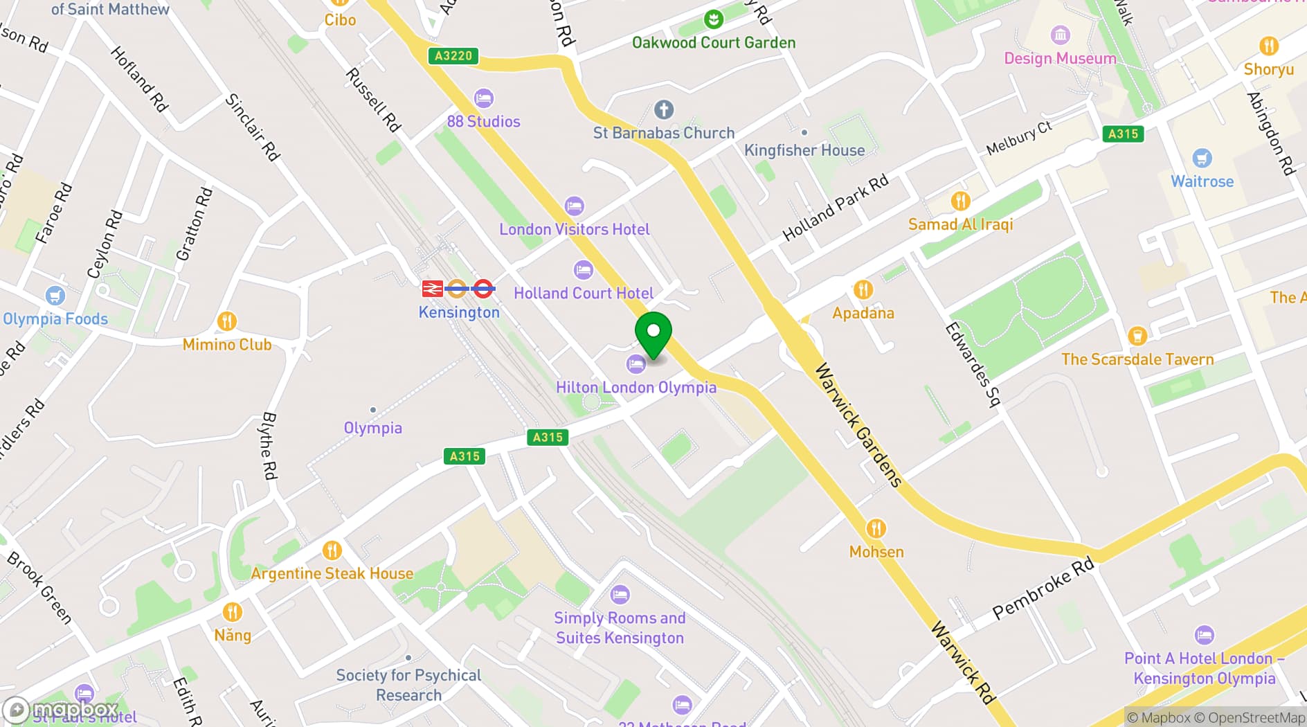 Map showing Hilton London Olympia