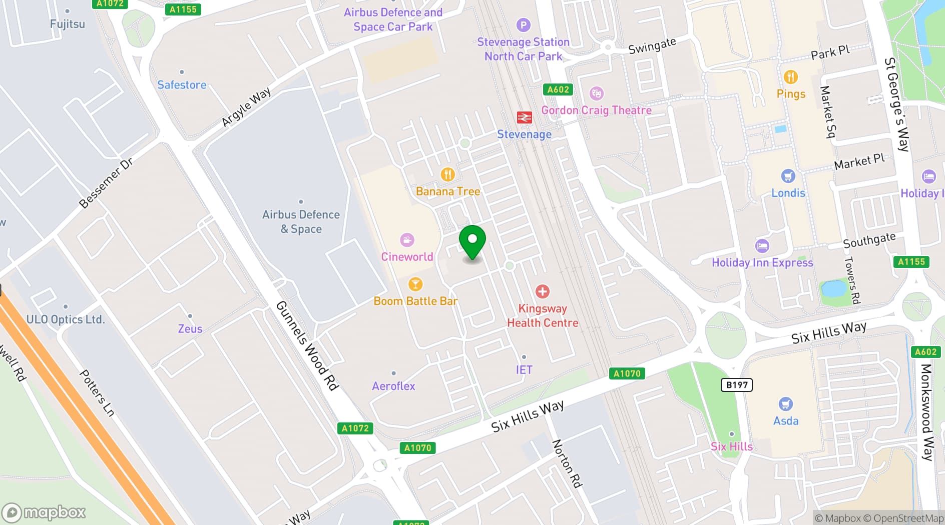 Map showing Boom Battle Bar Stevenage