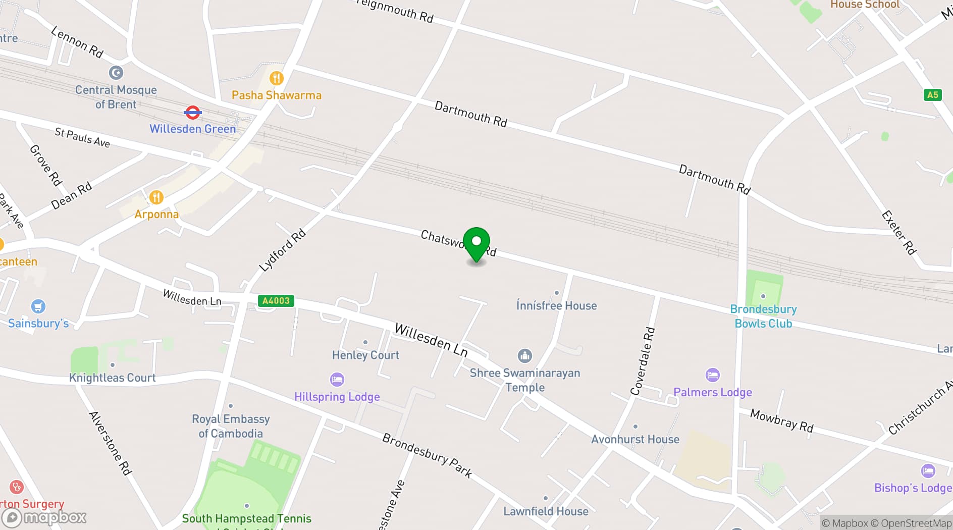 Map showing Rosy's