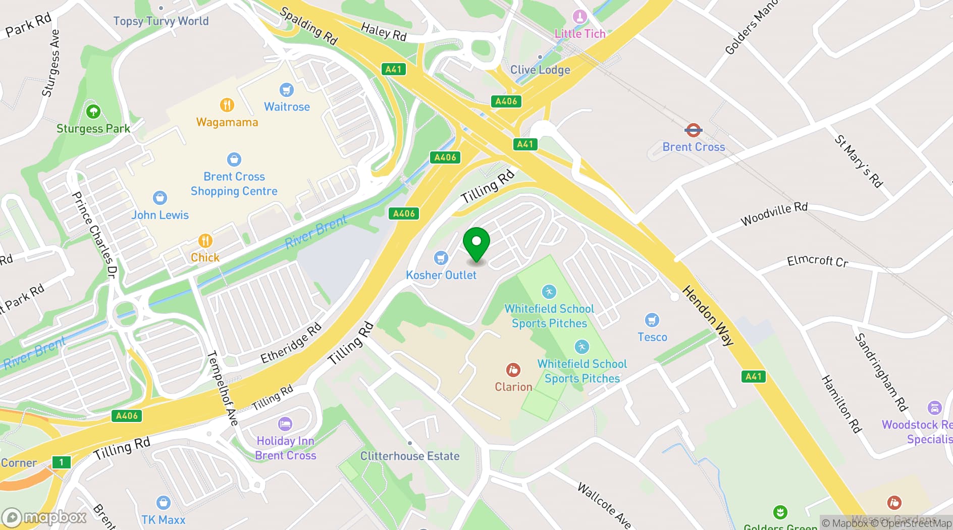 Map showing Troubadour Brent Cross Studios