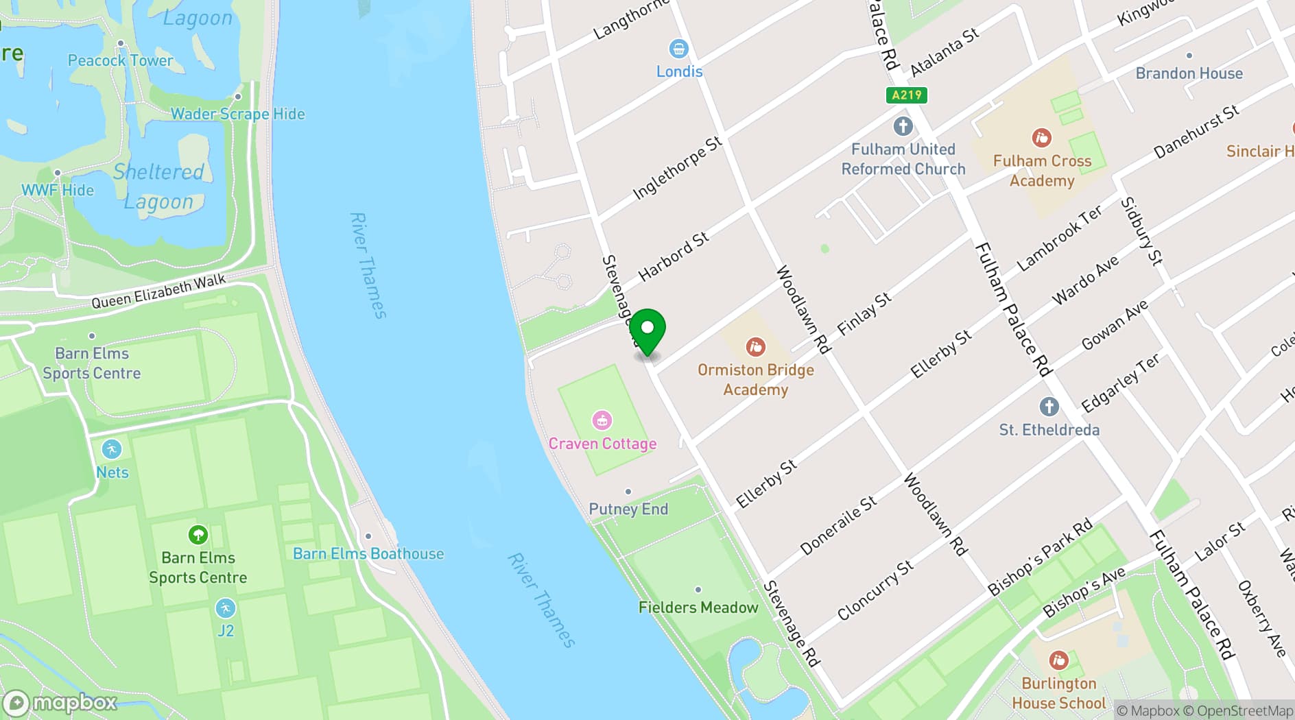 Map showing Fulham Pier
