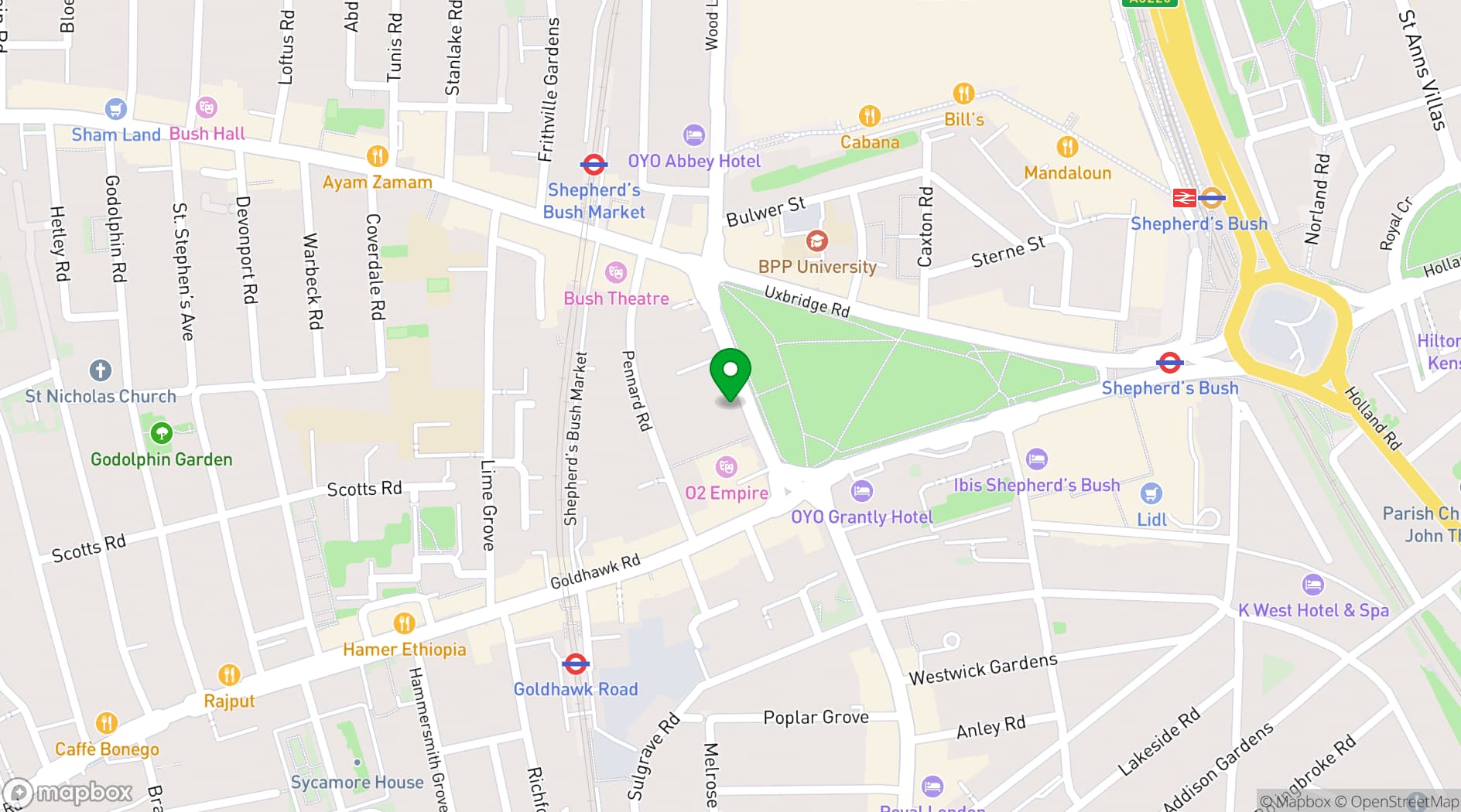 Map showing Dorsett Shepherds Bush