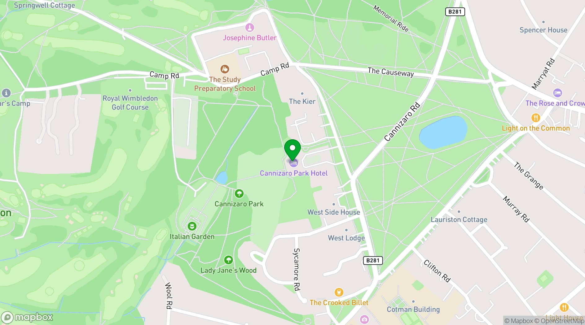 Map showing Cannizaro Park