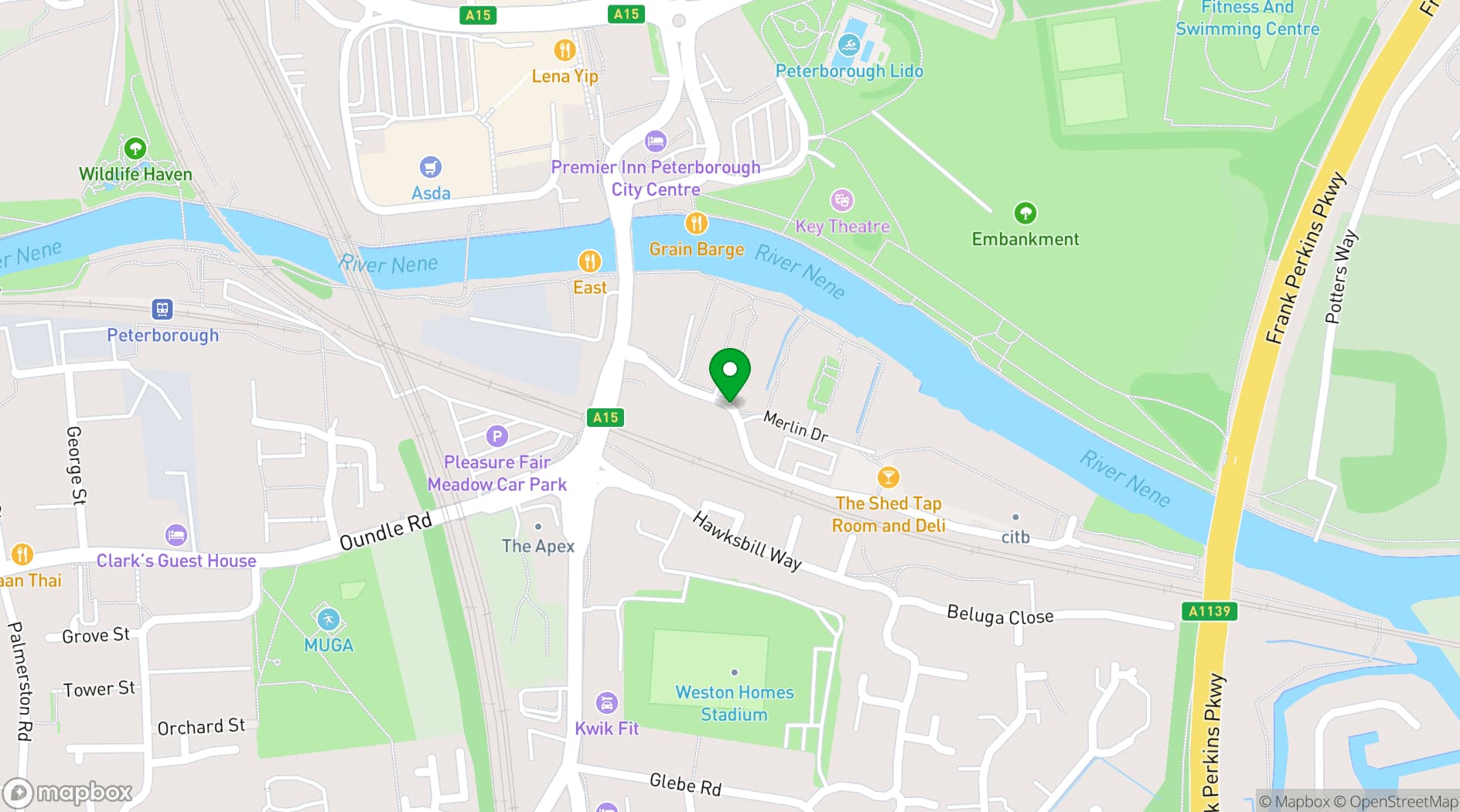 Map showing Hilton Garden Inn Peterborough City Centre