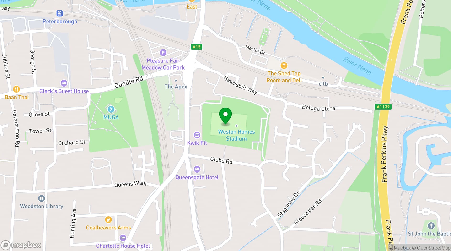 Map showing Peterborough United Football Club