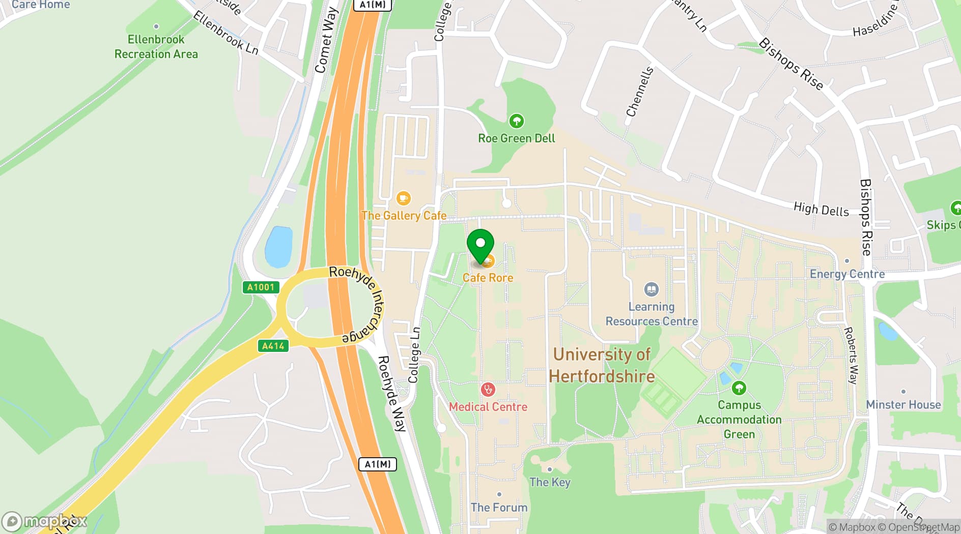 Map showing University of Hertfordshire