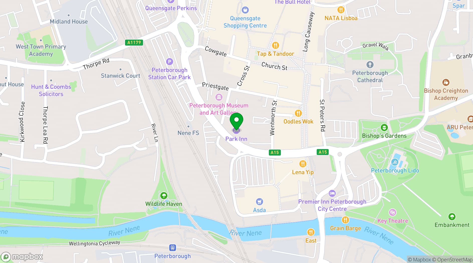 Map showing Park Inn by Radisson Peterborough