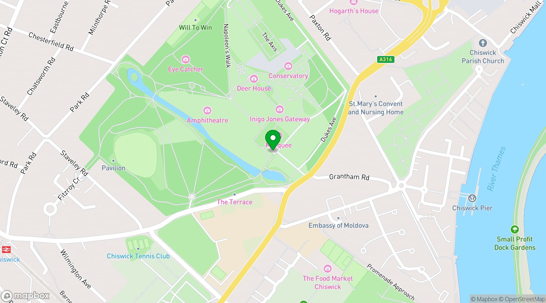 Map showing Chiswick House and Gardens