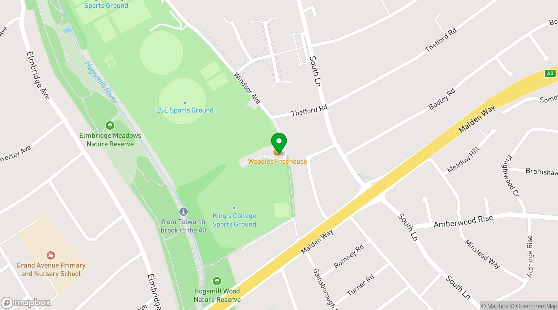 Map showing Woodies Freehouse