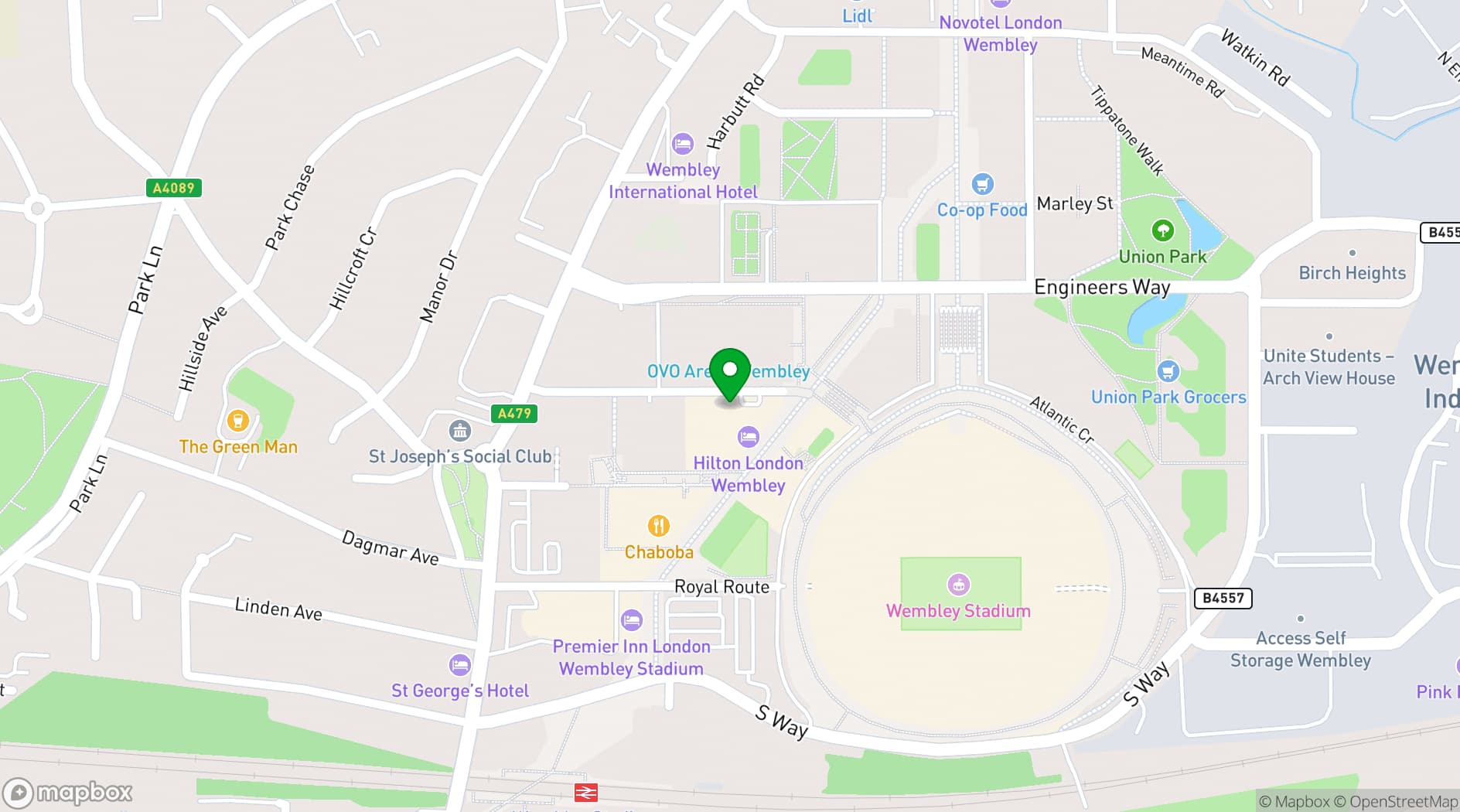 Map showing Hilton London Wembley
