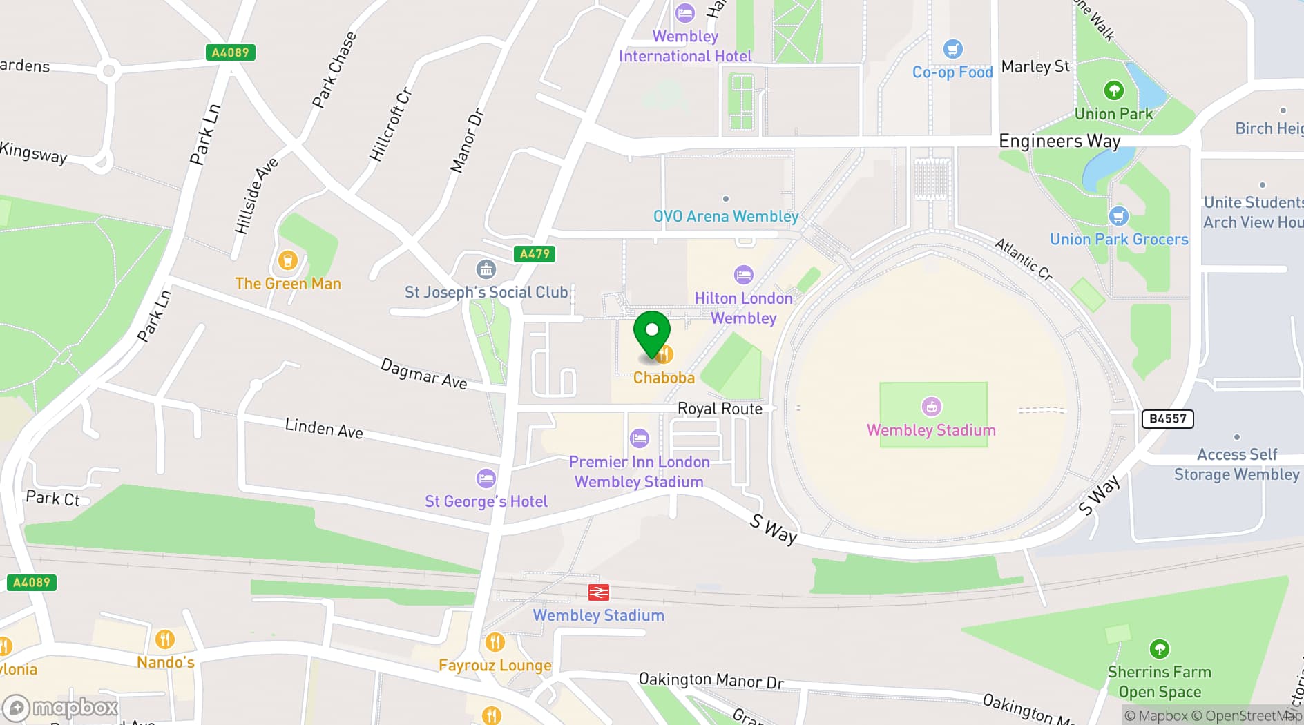 Map showing Las Iguanas London - Wembley