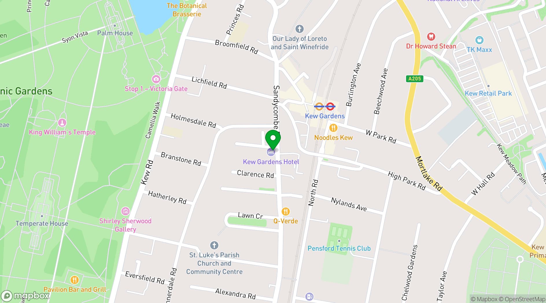 Map showing Kew Gardens Hotel