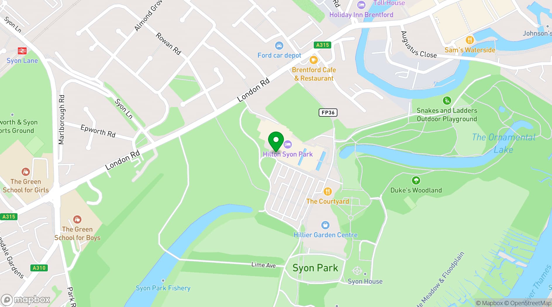 Map showing Hilton London Syon Park