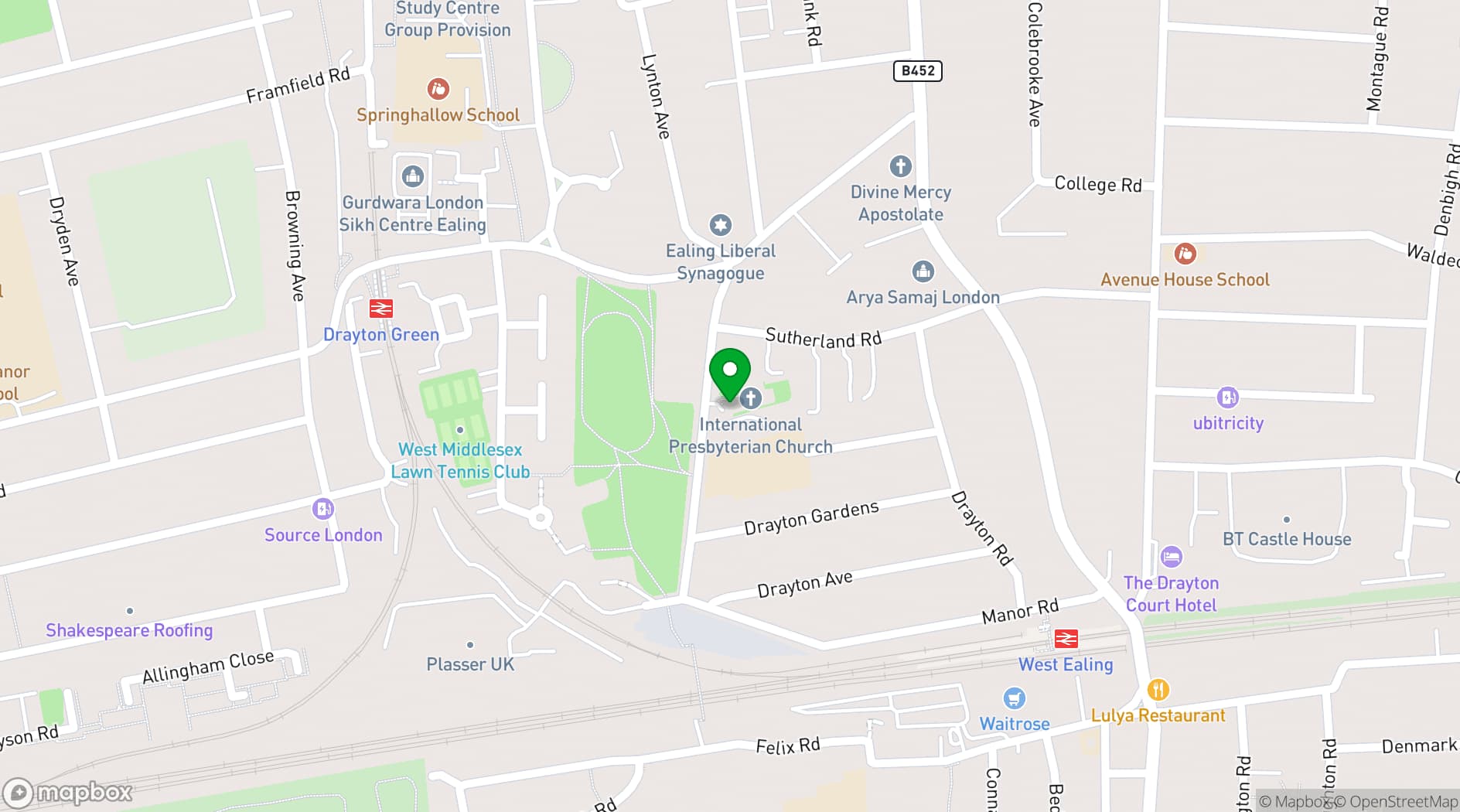 Map showing International Presbyterian Church