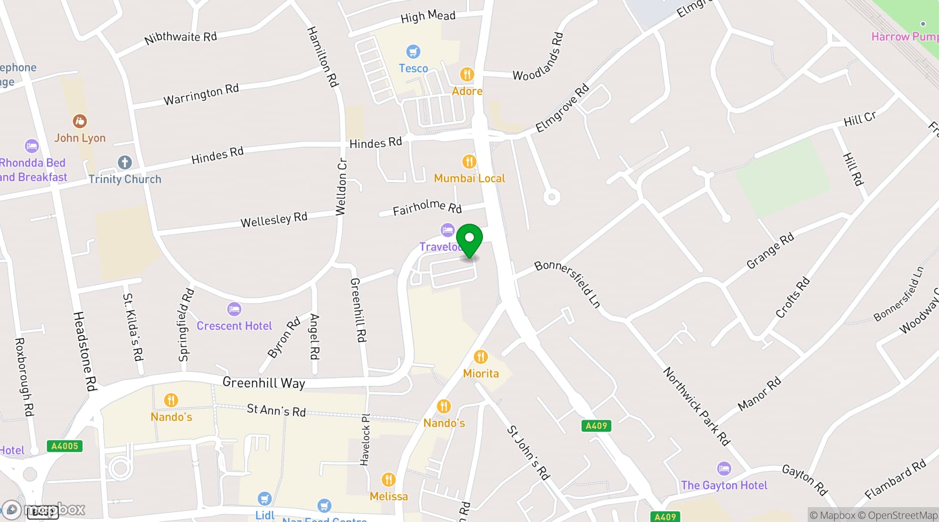 Map showing Art Park Harrow