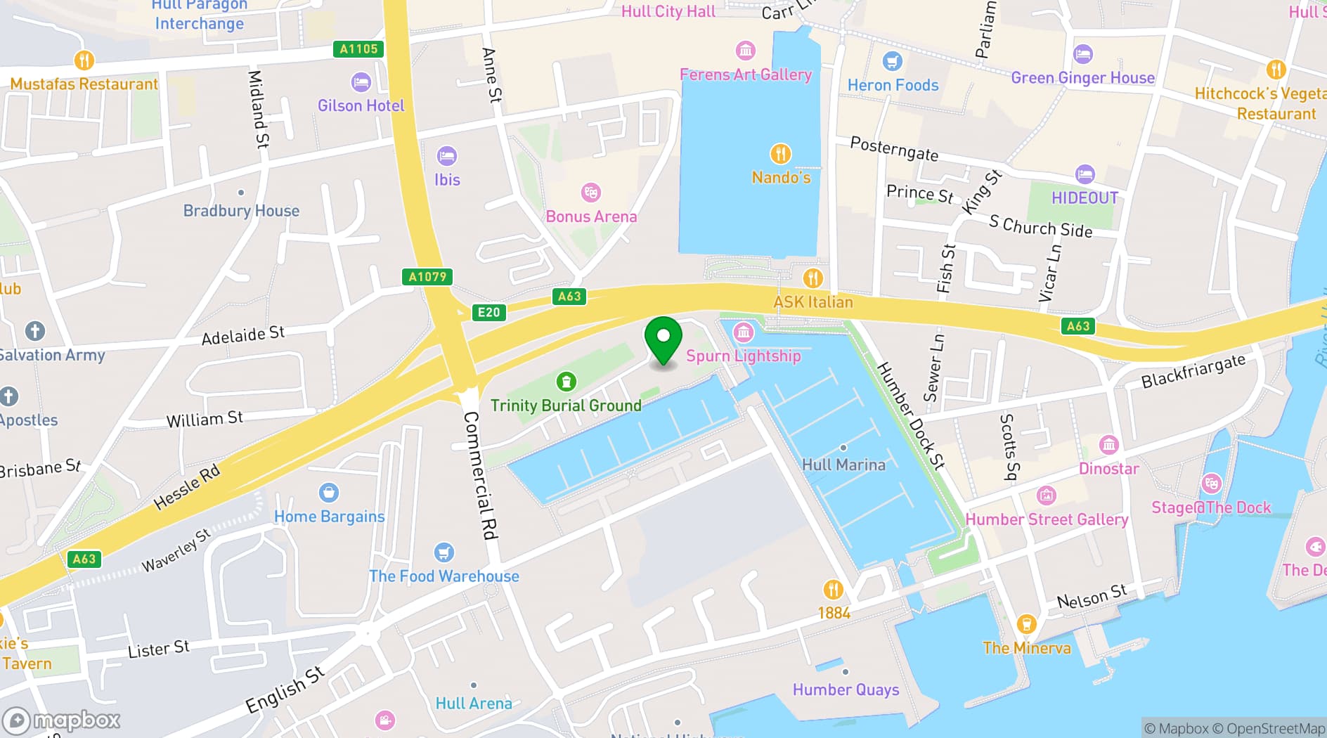 Map showing Holiday Inn Hull Marina