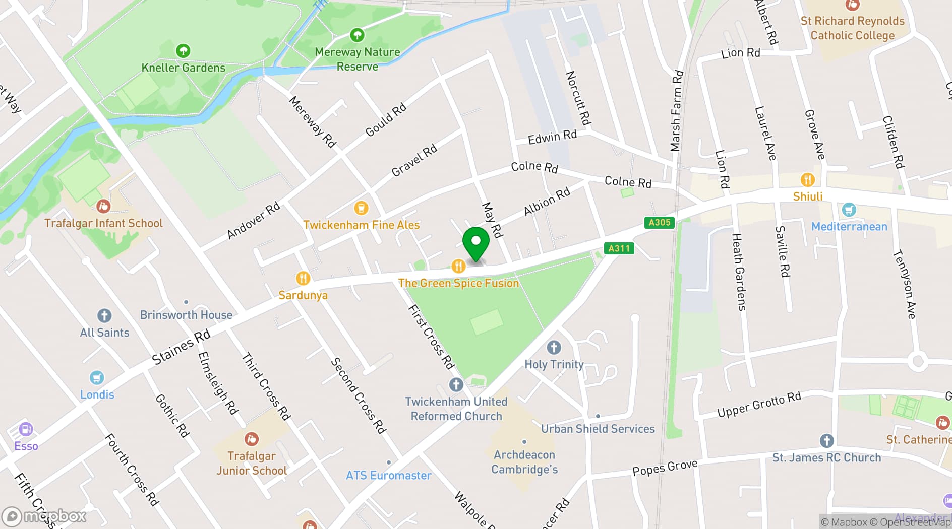 Map showing TW2 The Green