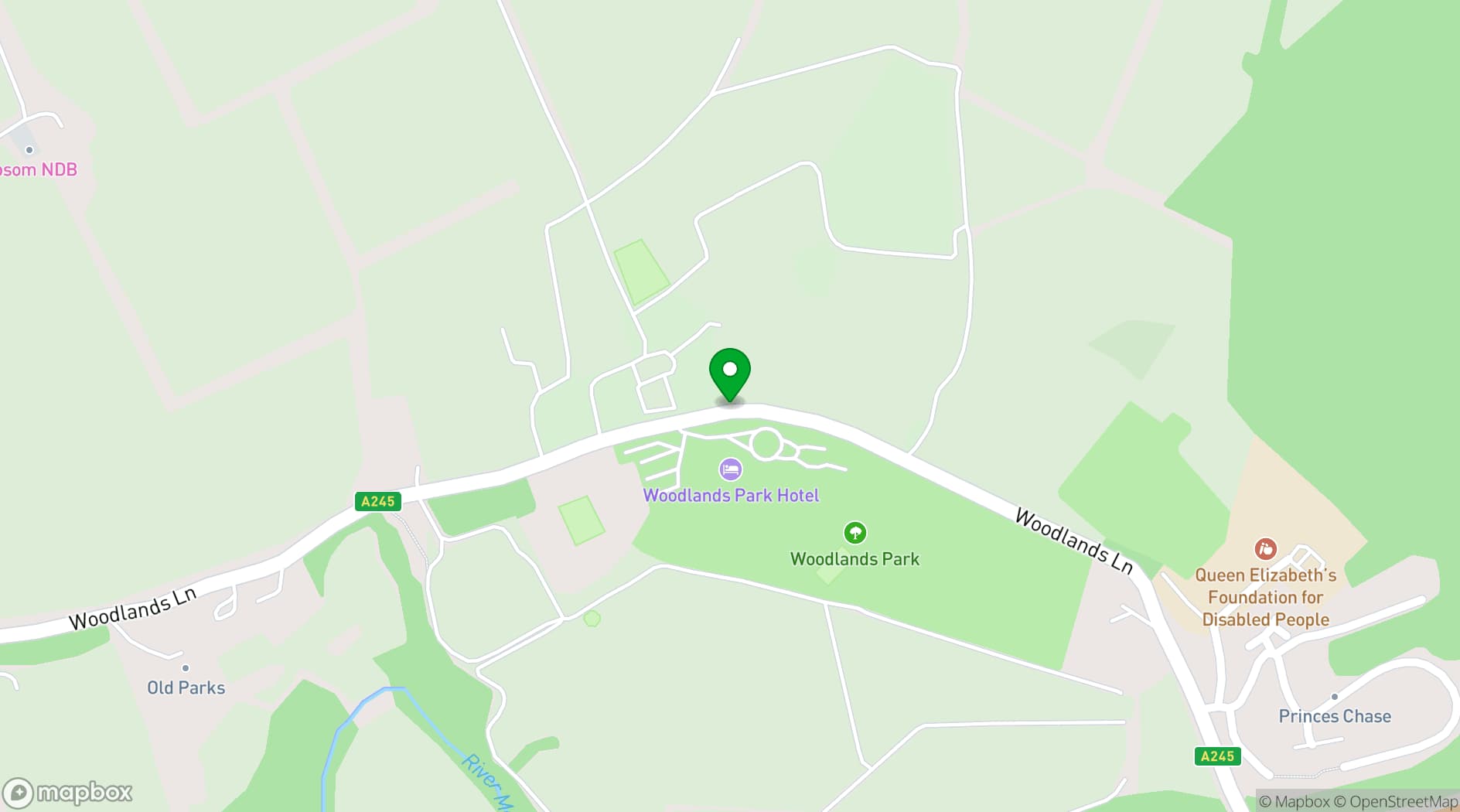 Map showing Woodlands Park Hotel