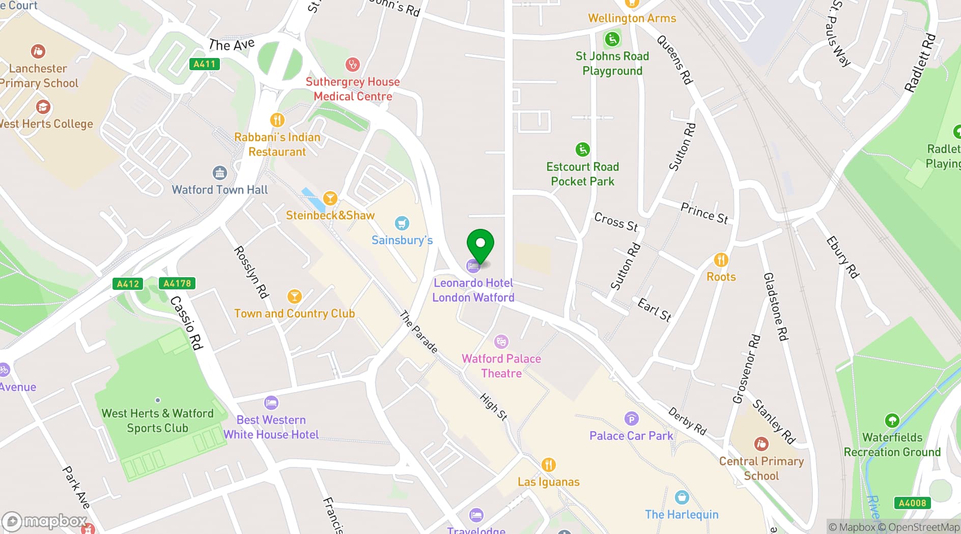 Map showing Mercure London Watford Hotel