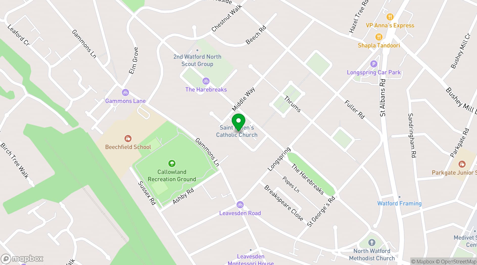 Map showing St Helen's Church Hall