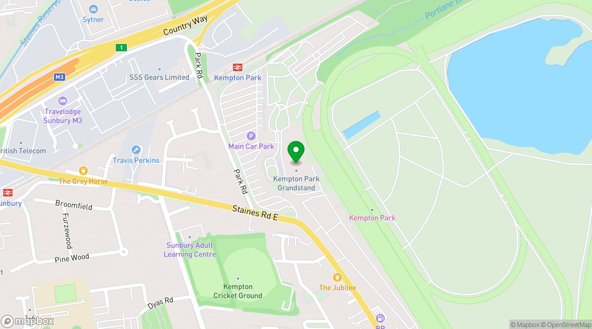 Map showing Kempton Park Racecourse