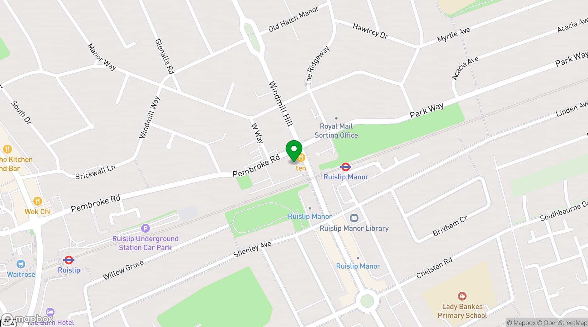 Map showing Ten Restaurant