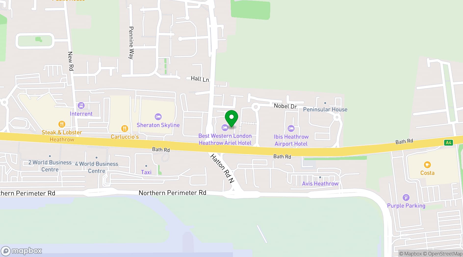 Map showing Best Western London Heathrow Ariel