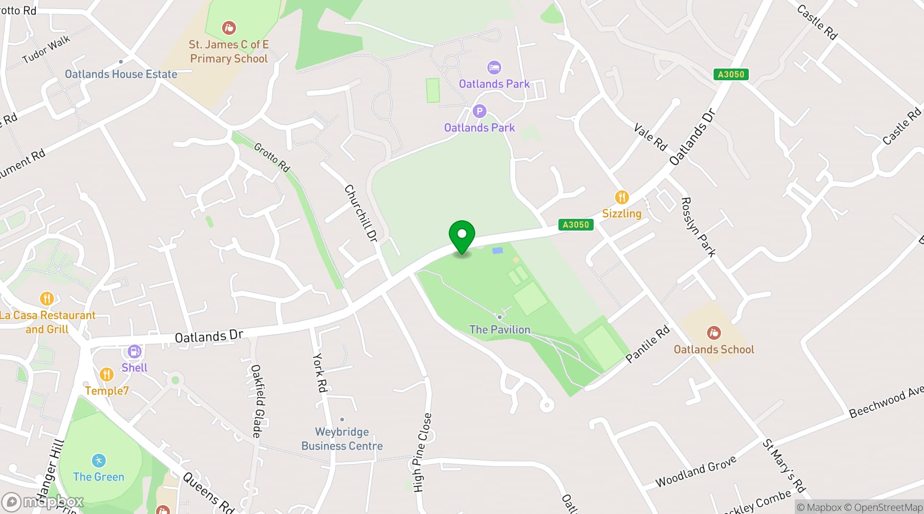 Map showing Oatlands Park Hotel
