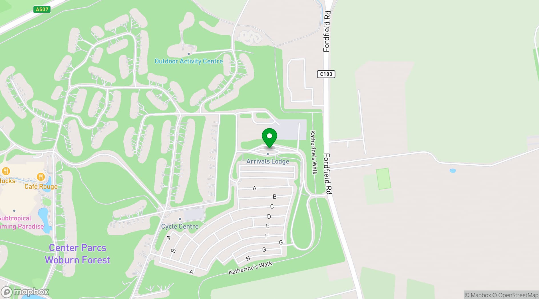Map showing Centre Parcs,Woburn Forrest