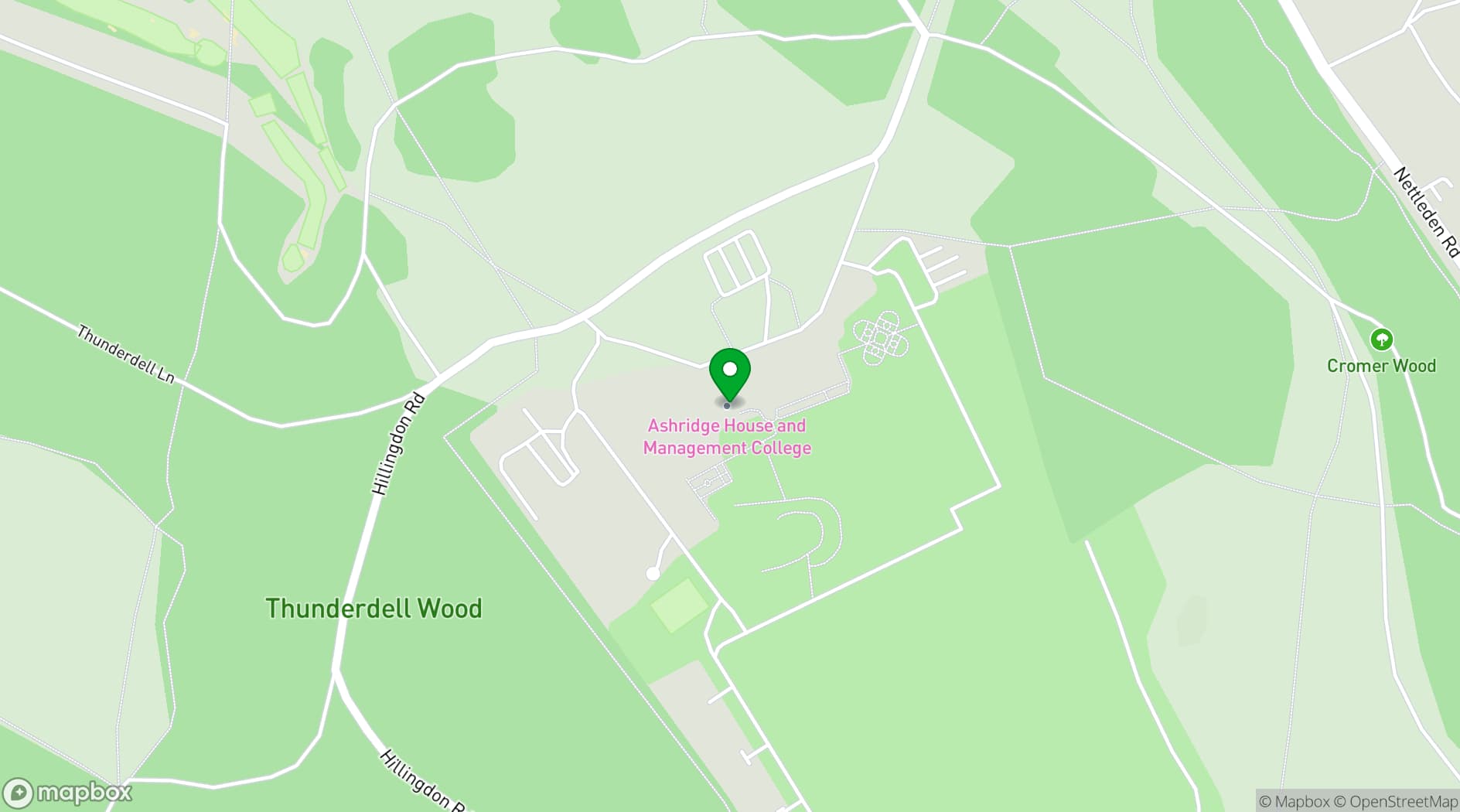 Map showing Ashridge House, Hertfordshire