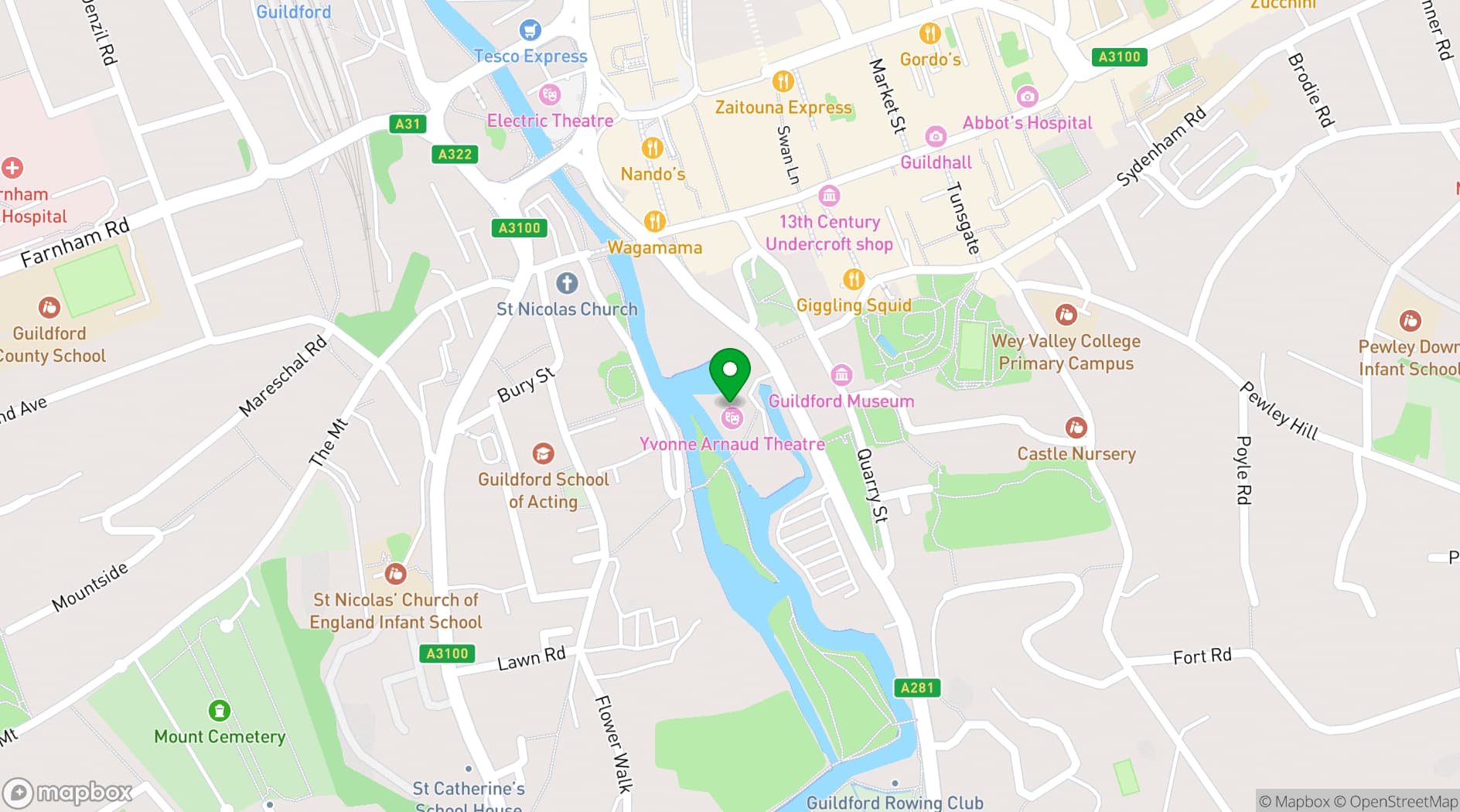 Map showing Yvonne Arnaud Theatre