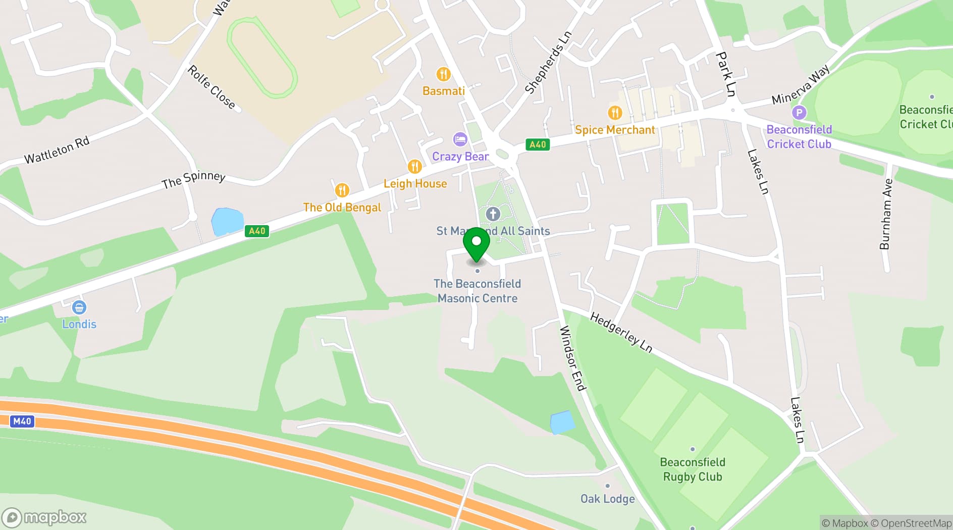Map showing Beaconsfield Masonic Centre