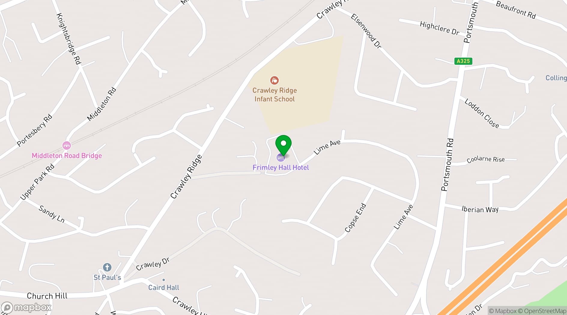 Map showing Macdonald Frimley Hall Hotel & Spa