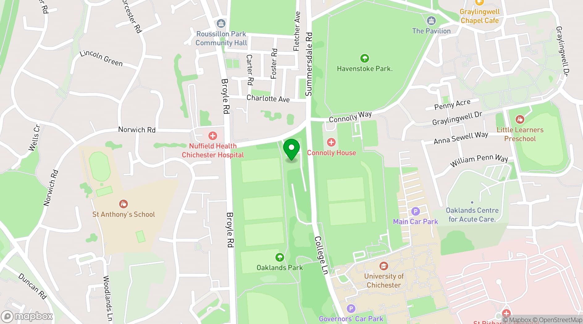 Map showing Oaklands Pavilion